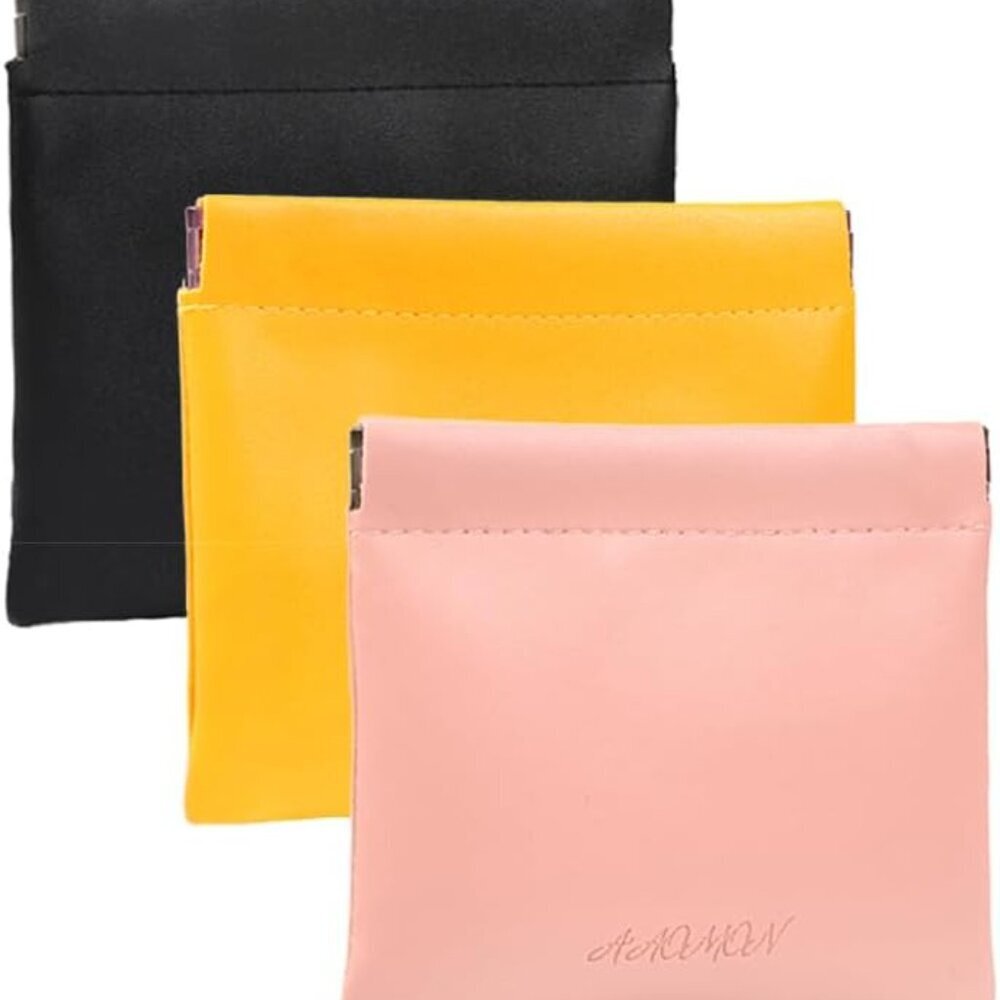3 Pieces Mini Leather Squeeze Coins Purse Pouch Waterproof Pocket Kiss Lock Wall
